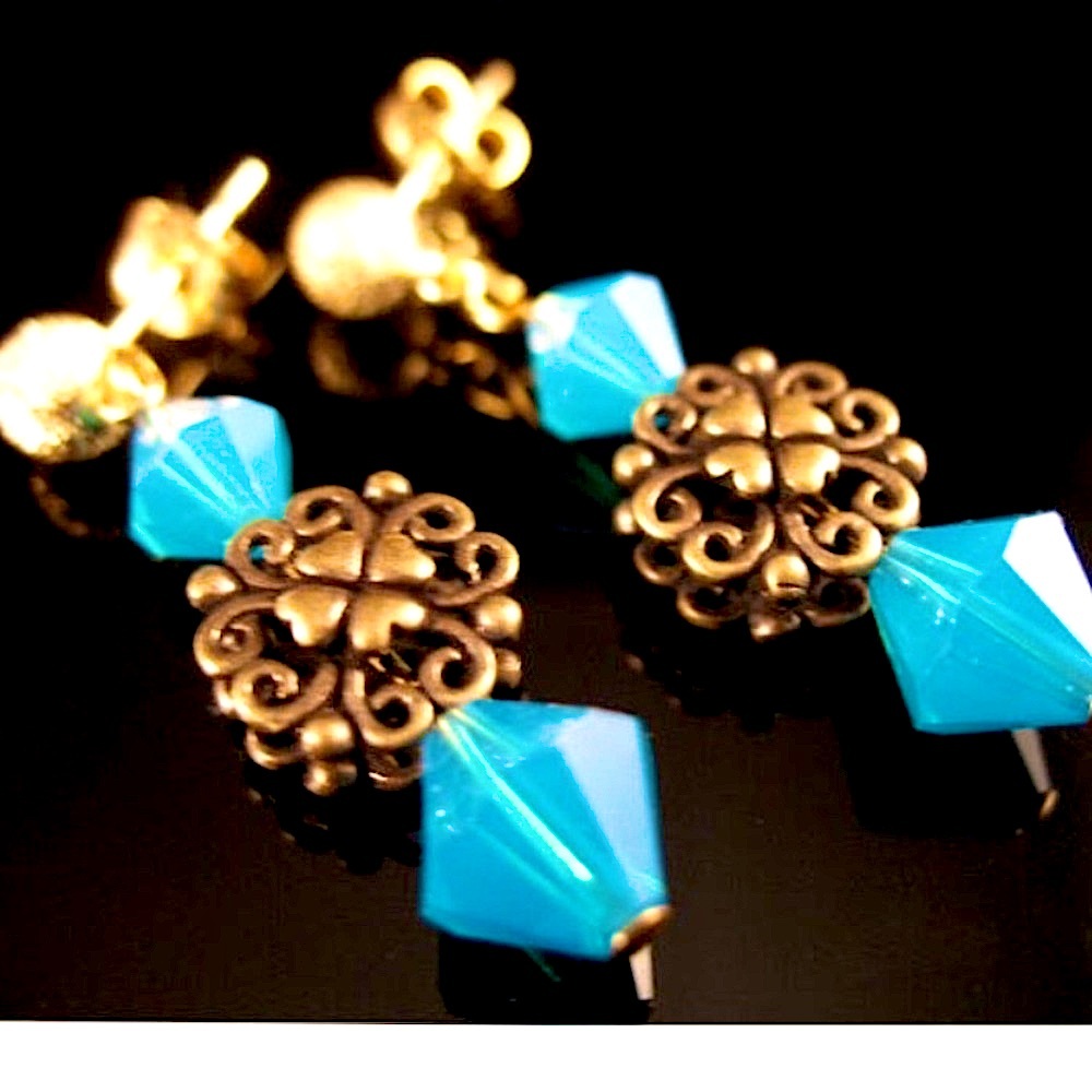 gold plated sterling silver Swarovski brass earrings